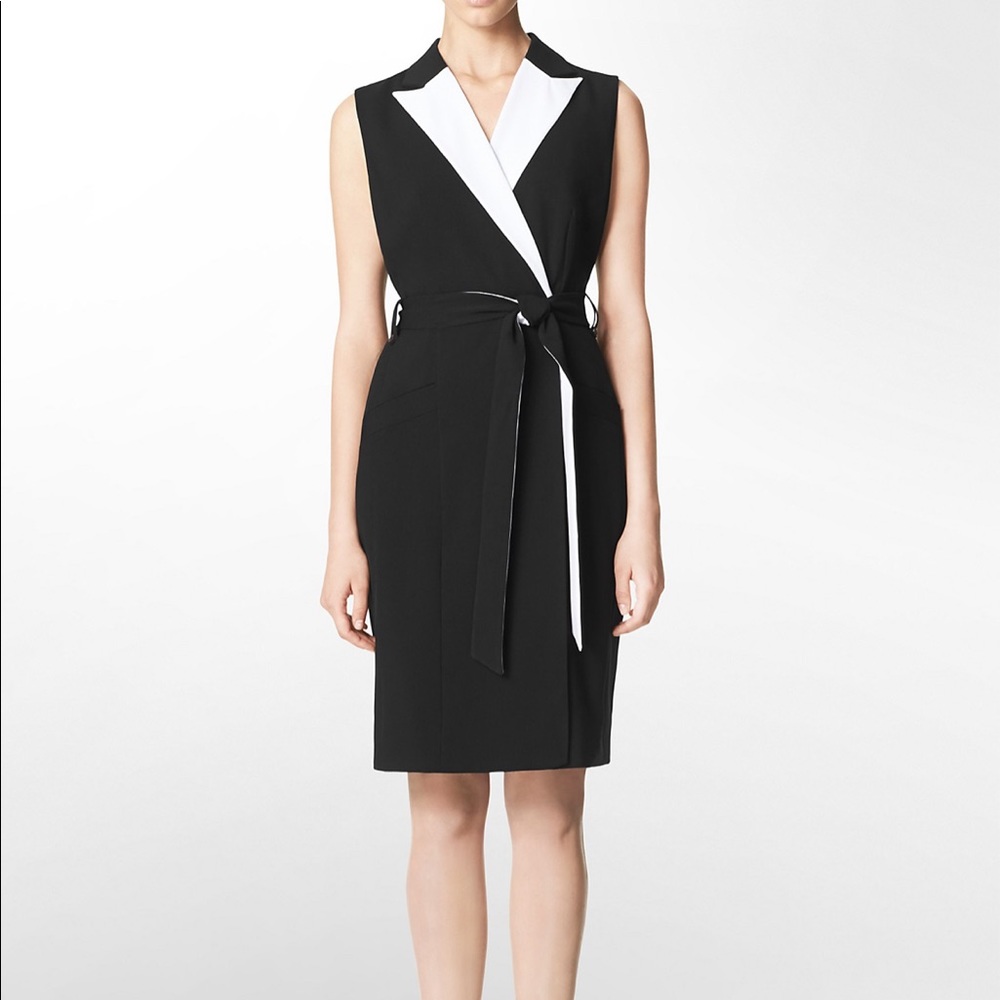 Calvin Klein Size 10 Black & White Wrap Dress
